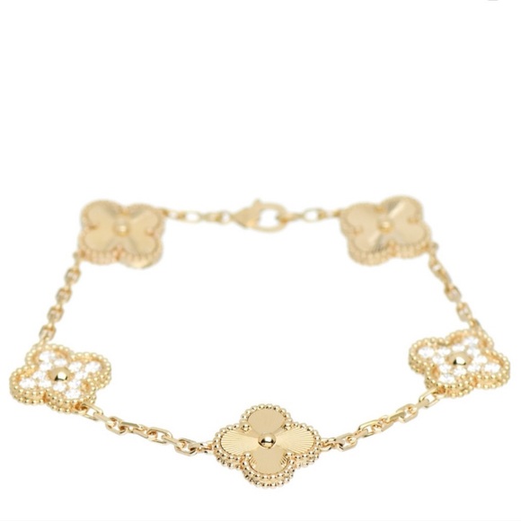 Van Cleef & Arpels Guilloche Alhambra Bracelet 18k Yellow Gold and Diamonds - Picture 3 of 6